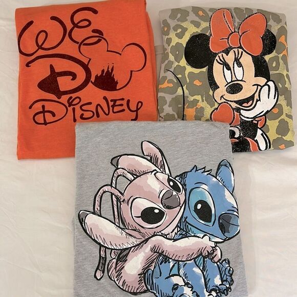 Disney Women’s Large Set of 3 Short Sleeved T-shirts Minnie Mouse, Stitch Gray - Picture 1 of 10